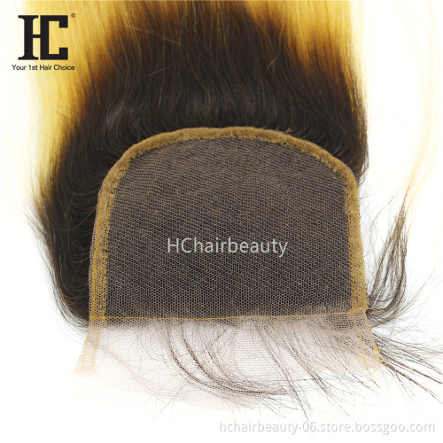 Brazilian Straight Hair Bundles With Closure Dark Roots Ombre Bundles With Closure Ombre Yellow Remy Human Hair